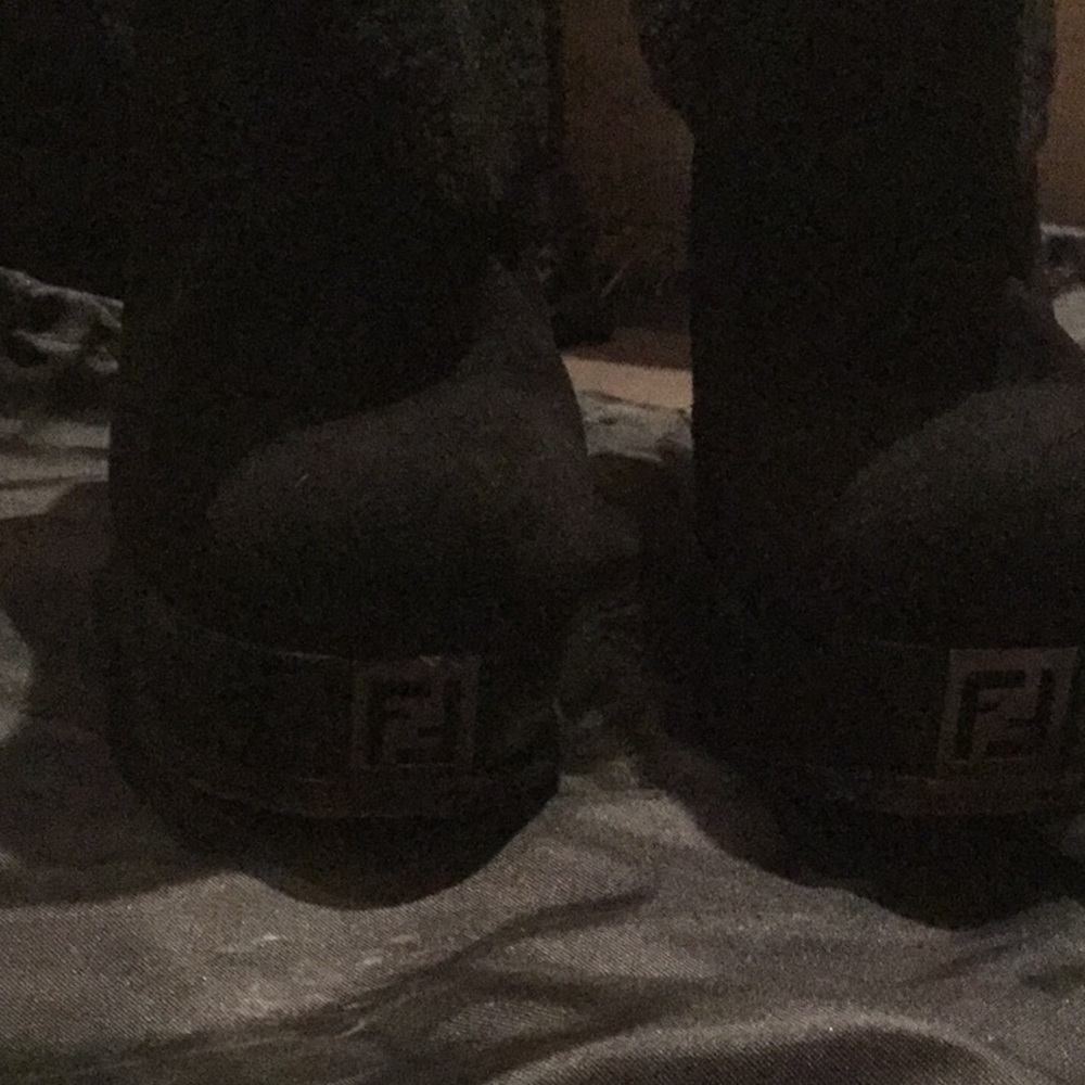 Fendi Black suede & shearling heel platform bump